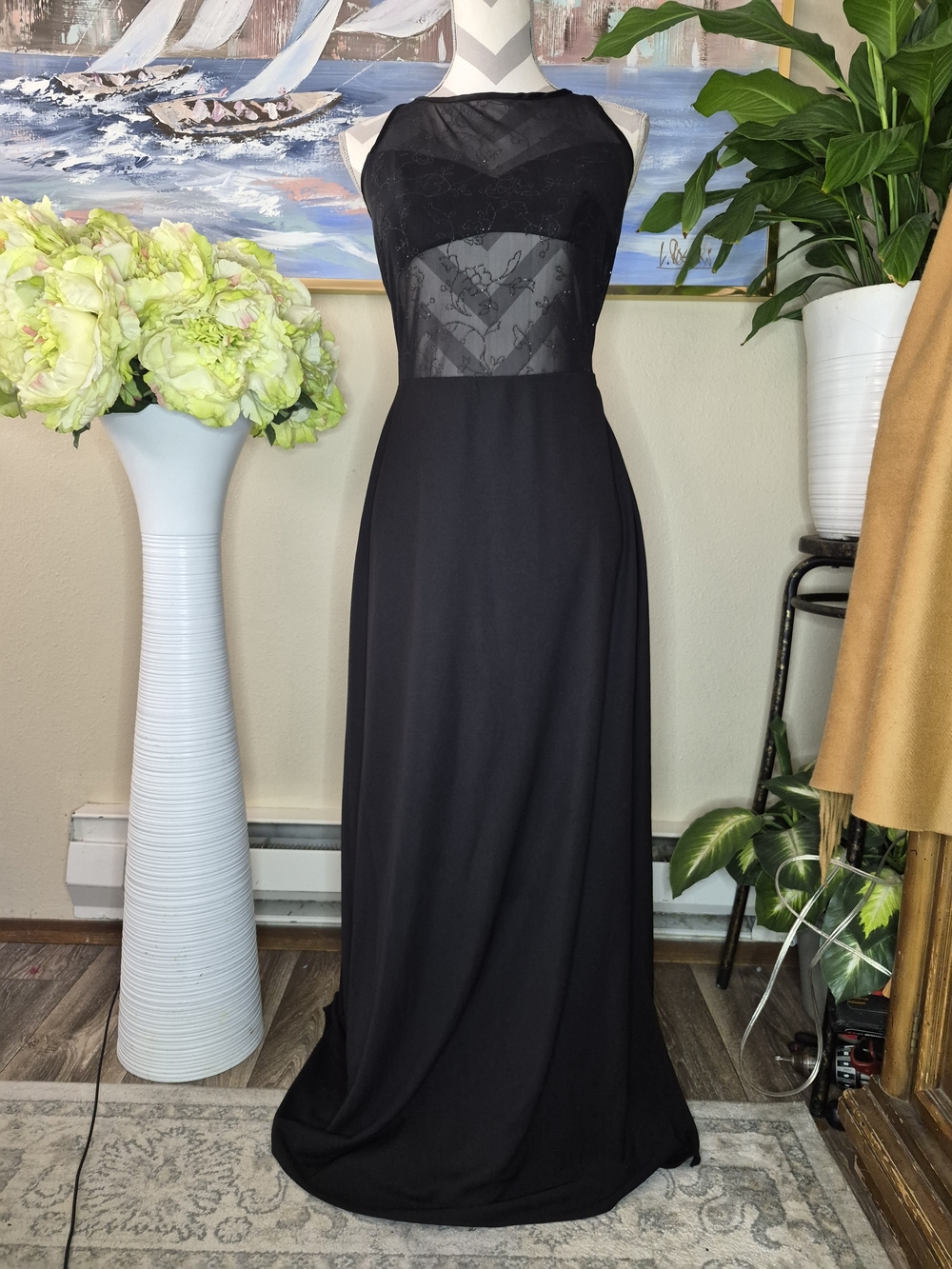 Vintage Dave & Johnny Women's Black Evening Sheer Top Dress